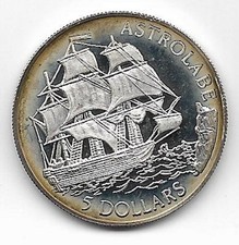 5 Dollars Cook Islands 1992  Astrolabe , Silber  Münze , F1