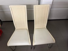 Tecta B25 Kragstühle creme weiß, Freischwinger, natur Rohrgeflecht