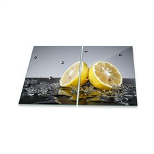 Herdabdeckplatte Ceran 2-Teilig 2x40x52 Zitrone Gelb Abdeckung Spritzschutz Glas