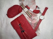 6tlg. Set: Handytasche+Tuch+Geldböre+Uhr+2 Tragegurte Weinrot, NEU