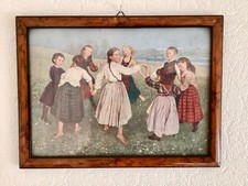 altes Bild - Hans Thoma, Kinderreigen, gerahmter Druck, Holzrahmen 19,5 x 26 cm