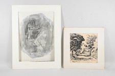 Q28T09- 2x Grafik Mischtechnik handsigniert ua Emil Wachter (1921-2012) 