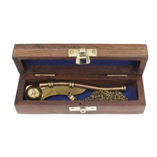 Bootsmannpfeife Bootsmannspfeife aus Messing in Antik-Optik 15 x 4 cm BRAUN