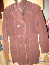 VINTAGE Cordmantel braun 38 Doppelreiher Melrose Schulterpolster 80 cm lang