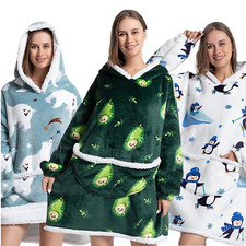 Kapuzenpullover Warme Kuscheldecke mit Ärmel Oversized Flauschig Damen Herren