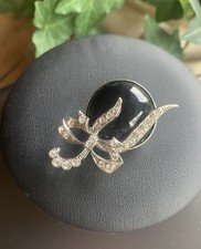 Gablonzer Brosche silberfarbig mit Glasstein u. Straßsteinchen  - Vintage !166