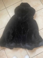 Poncho Cape Fellkragen Kunstpelz Übergang Kuschelig schwarz Kapuze xs