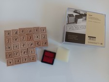 Stempel-Box Alphabet A-Z in klassischer Schreibschrift, Holzstempel, Buchstaben