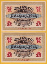 Frankfurt a.M. -G. M. Holz- 2 Scheine zu 25 Pf., gültig b. 31.12.1921 (L 360 ab)