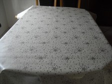 Tischdecke Wachstuch Weihnachten OVAL 240x130 cm  Sterne in Silber Neu