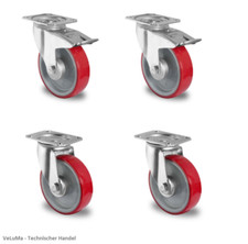 Transportrollen 80 100 125 160 200 mm Polyurethan Rad Schwerlast Rollenlager 