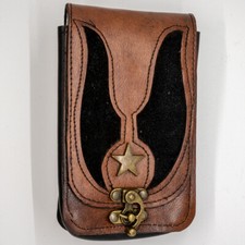 Wildleder Stern Universal Handy Tasche Geldbörse Gürtel Leder Biker Cowboy.