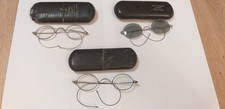 3 alte, antike Nickelbrillen mit Etui
