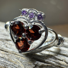 Granat Claddagh Ring Irish Ireland Versprechen Verlobung Damenring 925