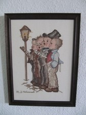 Bild, Hummel Motiv,Chorsänger,Das Quartett,Kreuzstich,Handarbeit,Echtholzrahmen