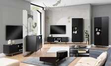 NUBIA I Set Wohnwand Anbauwand Wohnzimmer Schrankwand Schwarz Kaschmir