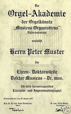 Ehren Doktorwürde Orgel Organist Kirchenorgel Pfeifenorgel Musik Urkunde Diplom