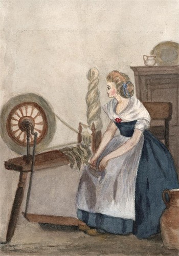 Dame mit spinnrad antikes - mit,