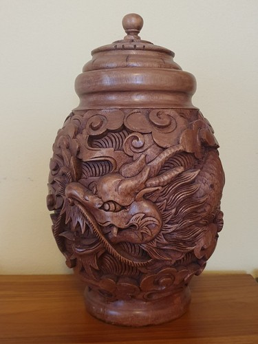 Holz vase mit deckel - vase, "drache"