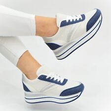 Damen Schuhe Sneaker Blau Weiß Weiss Glitzer Turn Sport Ballerina Freizeitschuhe