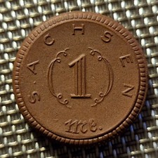 SACHSEN 1921 - 1 Mark - NOTMÜNZE Meißner Porzellan braun, Dresden Meißen Münze