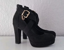 Pumps High Heels wildleder schwarz gold Gr 38