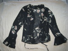 VINTAGE Edel Hippie Rüschen Bluse Fledermaus schwarz BÄNDER S Authentic Style
