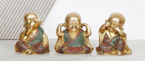 Messing baby lachender buddha - messing,