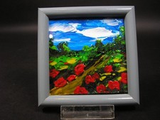 MINI - ACRYLBILD AUF KARTON*LANDSCHAFT MIT BLUMEN*LANDSCAPE*KLEIN*VINTAGE*