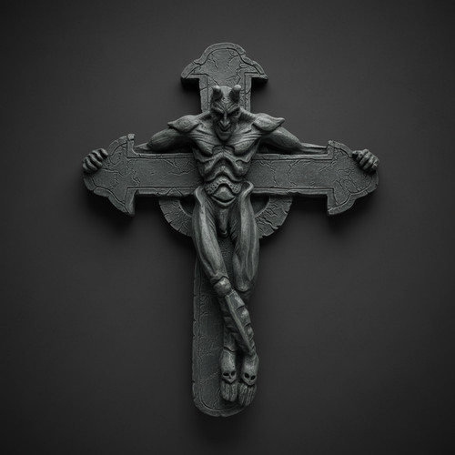 Dämon teufel kreuz - teufel, wandrelief