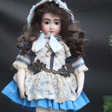 JUMEAU BRU PUPPENKLEID m HAUBE  für 50 cm ANTIKE PUPPE ANTIQUE DOLL DRESS w HOOD
