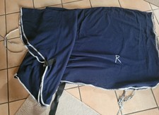 blaue Fleece Abschwitzdecke mit aufrollbarem Halsteil + Reflektoren - 155 cm