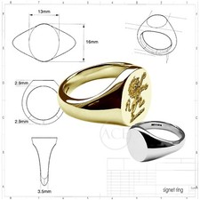 9ct Gelbgold Familie Crest Oval Signet Ringe Ihre nach Maß Gravur 16x13mm