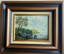 Öl/Acryl Bild See Landschaft Stillleben Signiert J. Mulder NL Gerahmt