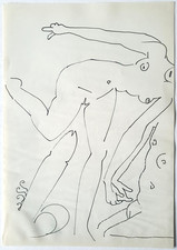 Zeichnung Federzeichnung Tinte Gruppe Akt Erotik Phallus Edvard Frank Nachlass