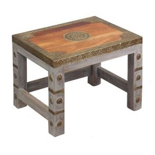 Indischer Beistelltisch Messing Tisch Nachttisch Hocker Natur Gold Mittel