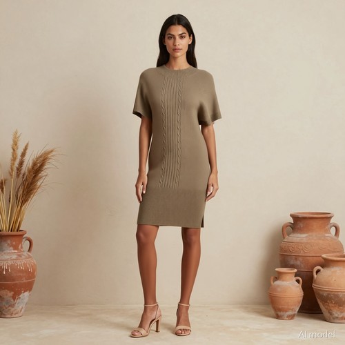 Elegant mini strickkleid - strickkleid, beige