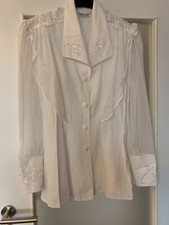 Vogelsang elegante edle Bluse mit Perlen bestickt transparente Ärmel weiß Gr. 40
