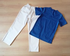 Medizinische Kleidung Uniform Kasack Oberteil Hose blau / weiß Gr. XS neuwertig