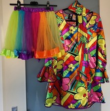 70er Jahre Hippie-Kleid + Pettycoat Regenbogenfarben XS 34