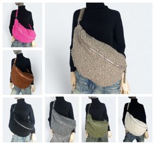 XXL Plüsch Bauchtasche Puschel Umhängetasche Teddy Crossbodytasche Ledergurt