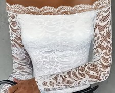 Spitzen Shirt weiß langer Arm,Spitzenbluse, schulterfrei, Tracht