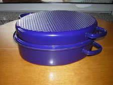 Gänsebräter/Bratentopf mit Deckel blau Metall emailliert