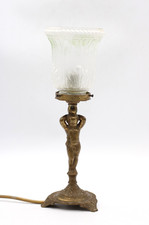 Jugendstil Tischlampe aus Messing mit Glasschirm Kind Figur Vintage alt H 33 cm