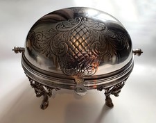 Antiker Silber Teller oval Roll Top Frühstückswärmer Austern Chafing Dish