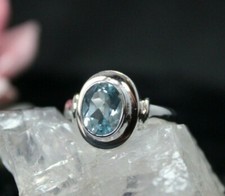  Schöner Silberring Damenring Ring Sterlingsilber 925 echter Blauer Topas Gr57