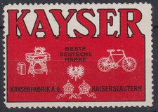 Reklamemarke Kayser Nähmaschinen Fahrräder [sz0987]