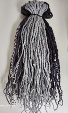 60DE Double Ended Wolle Dreads Gelockt Komplettset  Grau Blau