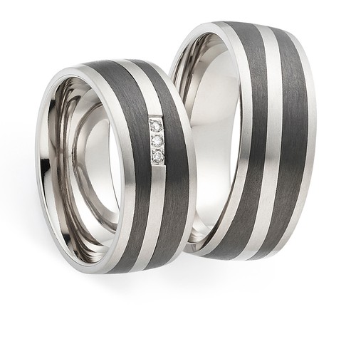 Trauringe titan carbon - carbon, diamant