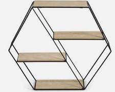 Hexagon Wandregal Metall/Holz